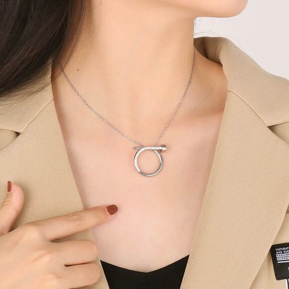 Fashion Design Silver Nail Round Necklace - Picture 1 of 5